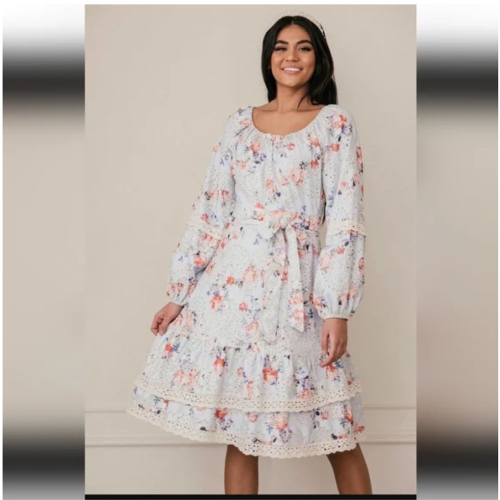 JessaKae Roux Dress Soft Blue and Pink Floral eyelet garden party